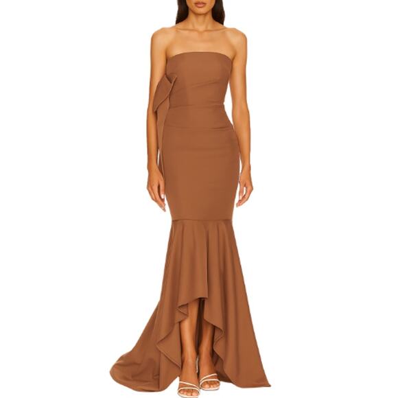 Michael Costello x REVOLVE Anyssa Gown in Mocha Brown Size Small - Picture 1 of 4